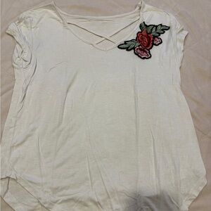 Rue21 White Red Asymmetrical Embellished T-Shirt
